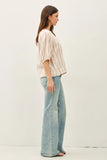 STRIPED DOUBLE GAUZE PUFFED SLEEVE TOP