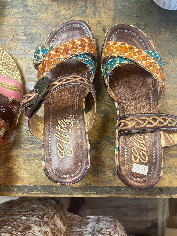 Corkey Sandales Teal and Tan