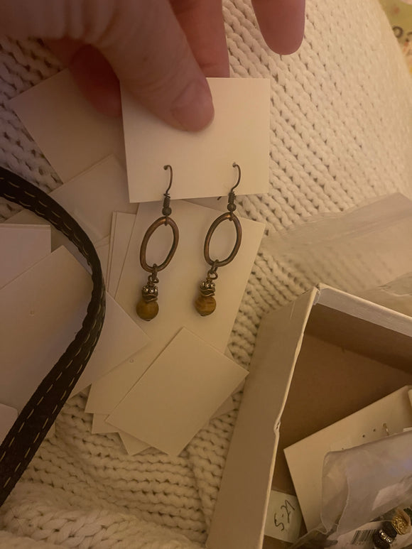 Copper Drops Tan Bead Earrings