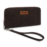 Wrangler Floral Tooled Wristlet RFID Wallet -Coffee