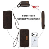 Wrangler Floral Tooled Wristlet RFID Wallet -Coffee