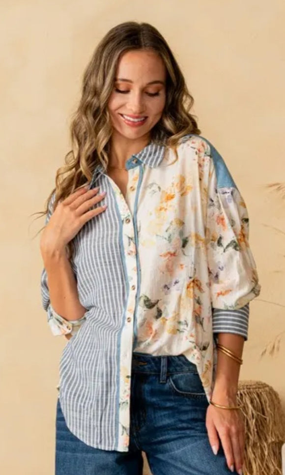 Floral Stripe Top - Plus