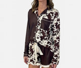 Last One - Western Ruffle Cow Print Pj's