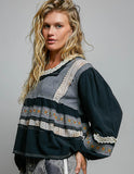 Embroidery Lace Contrast Top