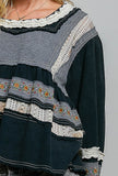 Embroidery Lace Contrast Top