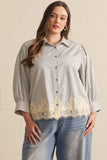 ENTRO Striped 3/4 Sleeve With Lace Hem - Plus