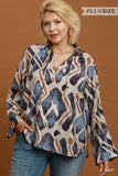 Abstract Ikat Print Blouse - Plus
