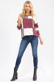 7th Ray - Leopard Patchwork Color Block Rib Knit Pullover Top T6089: Chestnut / XL