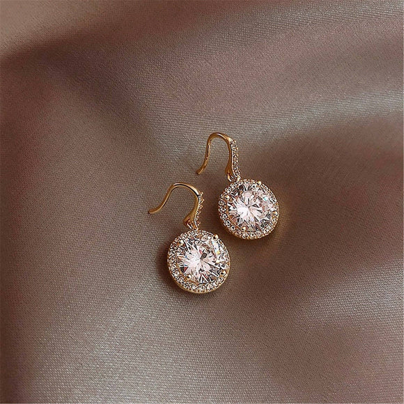 Halo Setting Stone Dangle Drop Earrings in Solid Copper: Gold & Sliver