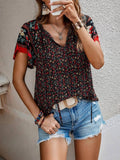 Boho Printed V Neck Red Top