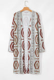 Lovesoft - Brown Western Aztec Printed Open Front Long Cardigan: Brown / 95%Polyester+5%Elastane / S