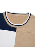 Color Block Crew Neck Ling Sleeve Knit Pullover Top