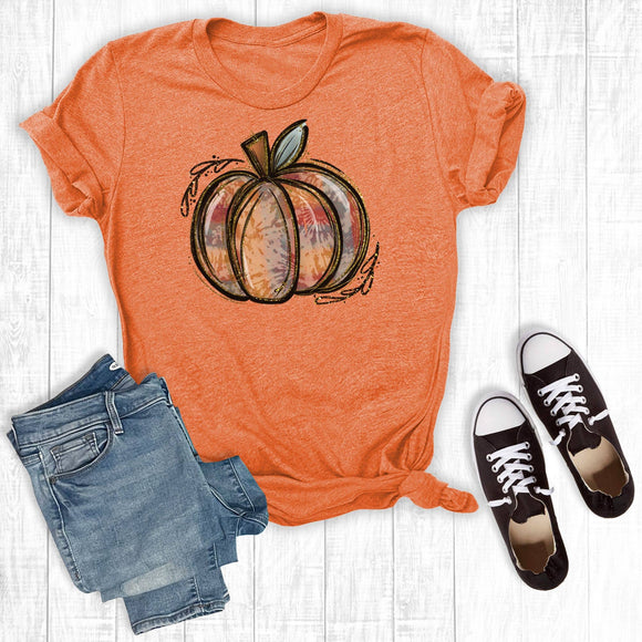 Tie Dye Pumpkin Graphic Tee Orange - Plus