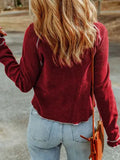 Apricot Pink Textured Round Neck Long Sleeve Top