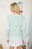 J.O.A - ACID WASH LONG SLEEVE SIDE SLIT KNIT TOP: DUSTY MINT
