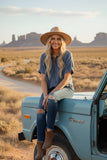 Frayed Trim Denim Top