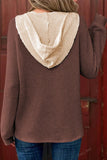 White Waffle Contrast Half Buttoned Hooded Pullover Top