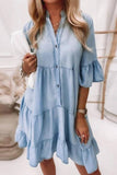 Washed Denim V-Neck Half Sleeve Dress