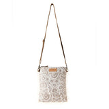 Myra Bag - Loom Tapestry upcycled canvas crossbody Bag for Women in sage with fringe detail