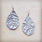 Leather Teardrop Earring-Sandy White Floral