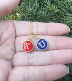 Red Blue KU Jayhawk Enamel Charm Necklace Kansas