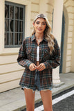 Lapel pocket check loose long-sleeved shirt