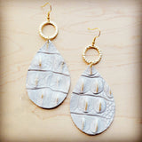 Leather Teardrop Earrings White Gold Gator w/ Matte Gold Hoop