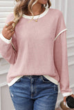 Colorblock Crewneck Knit Look Long Sleeve Pullover Top