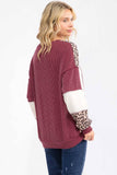 7th Ray - Leopard Patchwork Color Block Rib Knit Pullover Top T6089: Chestnut / S