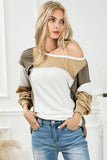 Lovesoft - Exposed Seam Color Block Patchwork Top: Khaki / 60%Polyester+35%Viscose+5%Elastane / S