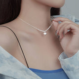 Perimade & Co. LLC - Beaded Heart Charm Pendant Necklace in 925 Sterling Silver: Silver