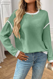 Lovesoft - Colorblock Crewneck Knit Look Long Sleeve Pullover Top: Dark Blue / 65%Polyester+30%Viscose+5%Elastane / XXL