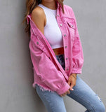 Ripped Long-Sleeved Denim Pink Jacket