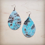 Leather Teardrop Earrings in Turquoise Metallic