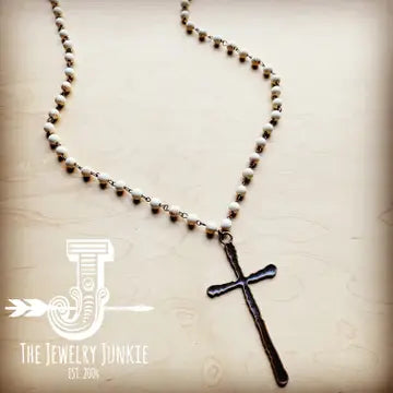 White Turquoise Necklace with Antique Cross