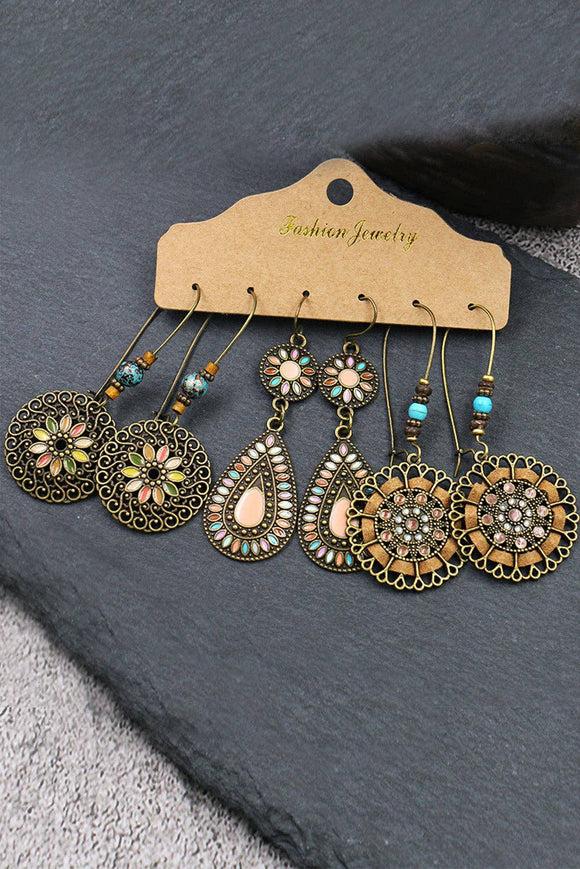 Gold Boho Retro Hollow Dangle Earrings Set: