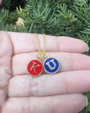 Red Blue KU Jayhawk Enamel Charm Necklace Kansas