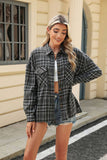 Lapel pocket check loose long-sleeved shirt