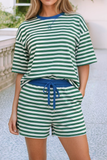 Stripe Drop Shoulder Boxy Casual Terry Short Set