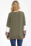 7th Ray - Leopard Patchwork Color Block Rib Knit Pullover Top T6089: Chestnut / M