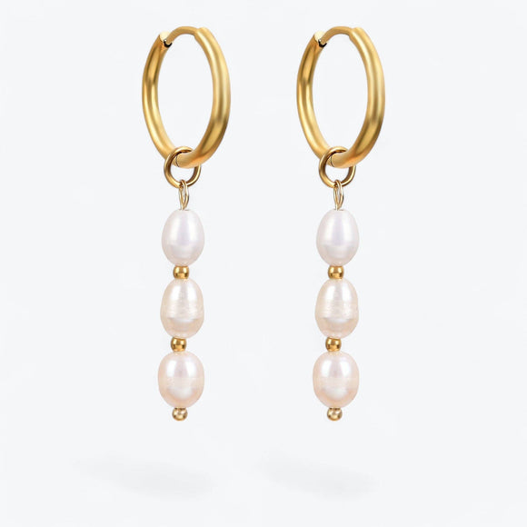 Lustrous Cascade Pearl Hoop Earrings