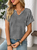 Lily Clothing - V-neck loose striped casual pullover T-shirt