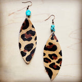 Leather Narrow Oval Earrings in Leopard w/ Turquoise