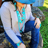 Blue Turquoise Slab on Narrow Leather Cuff