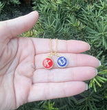 Red Blue KU Jayhawk Enamel Charm Necklace Kansas
