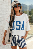 Aapparella - USA Graphic Half Sleeve Ribbed Top | S-XL Plus 1X-4X