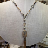 Beaded Necklace With Stone Pendant And Cross