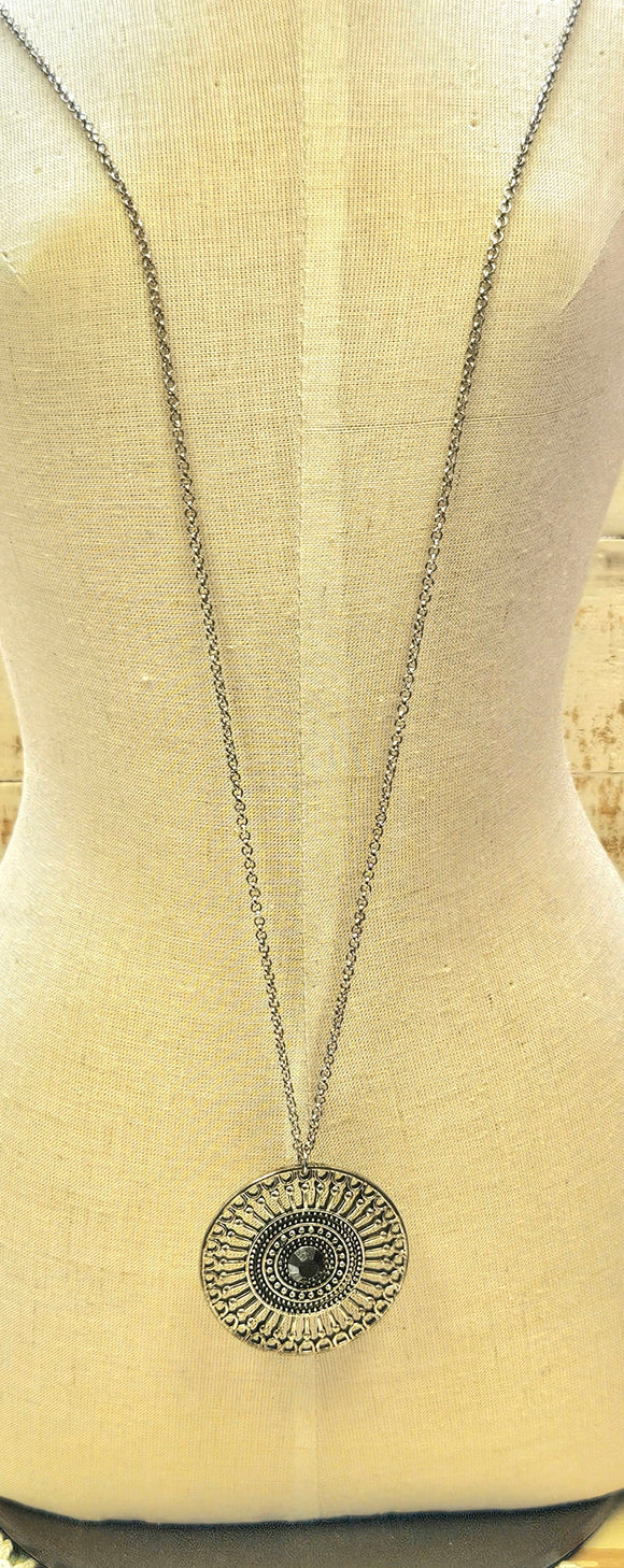 Silver Wheel Crystal Necklace