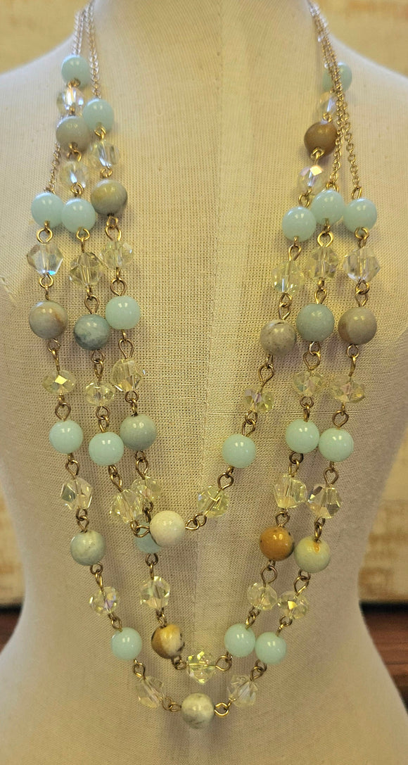 3 Strand Light Blue And Brown Necklace