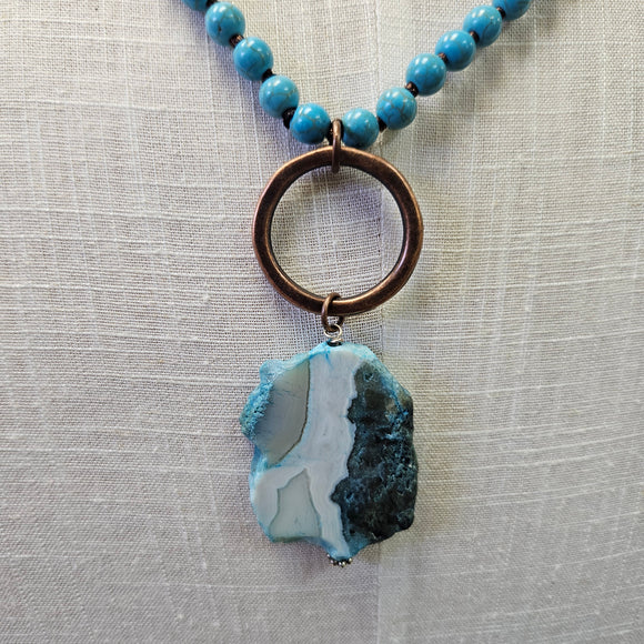 Turquoise Beaded Necklace With Stone Pendant